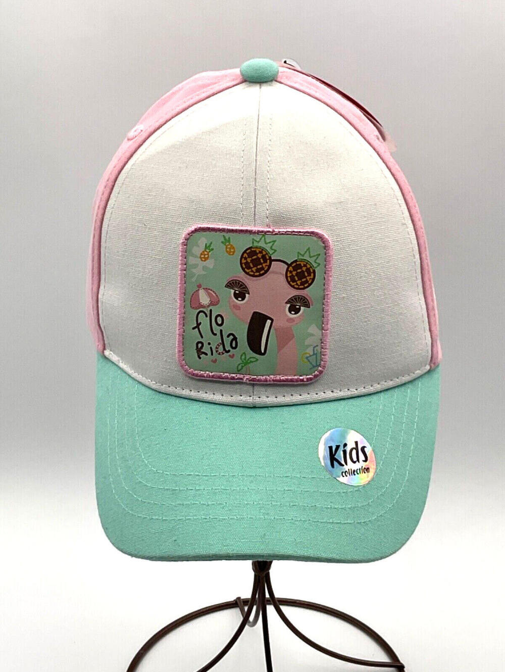 NWT Robin Ruth Flo Rida Girls Pink, White, Green Adjustable Baseball Cap